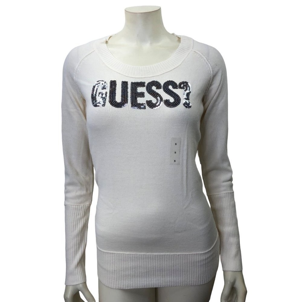 GUESS SCOOP‎ NECK CREAM SWEATER SM  NWT